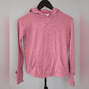 Athleta Girl Size M 8-10 Uptempo Hooded Top Pink Space Dye Long Sleeve Pockets